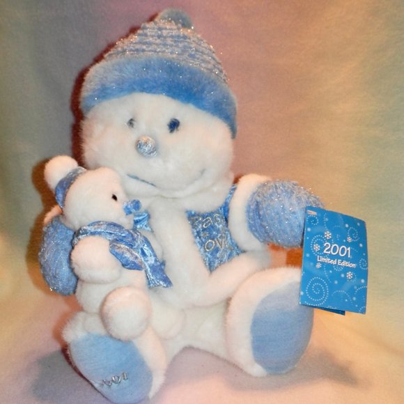 2001 LIMITED EDITION WHITE SNOWMAN WITH BABY * WHITE AND BLUE * PEACE LOVE JOY * - Picture 1 of 5